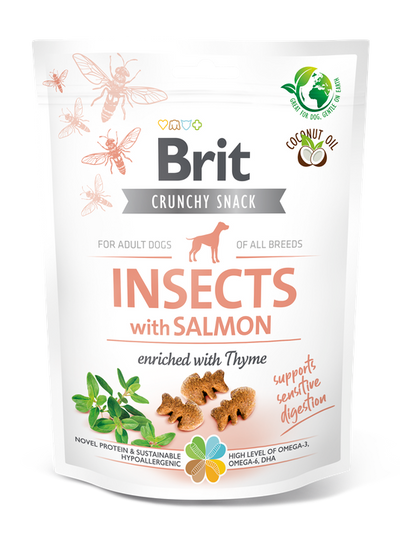 Brit Care Dog Crunchy Cracker Insects with Salmon enriched with Thyme - крекери с насекоми, сьомга и мащерка 200 гр