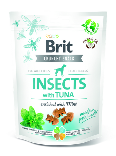 Brit Care Crunchy Cracker Insects with Tuna and Mint - лакомство за кучета с насекоми, риба тон и мента за свеж дъх 200 гр