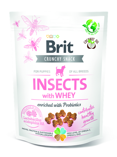 Brit Care Crunchy Cracker Insects with Whey and Probiotics - лакомство за малки кученца с насекоми,пробиотици и мая за здравословен растеж 200 гр