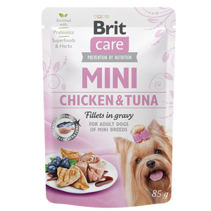 Brit Care Mini with Chicken and Tuna Fillets in Gravy - филета в сос за кучета от малки породи с пилешко и риба тон 85 гр