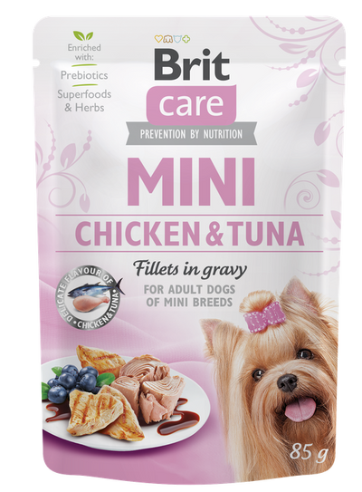Brit Care Mini with Chicken and Tuna Fillets in Gravy - филета в сос за кучета от малки породи с пилешко и риба тон 85 гр