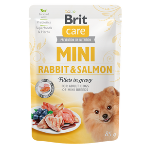 Brit Care Mini with Rabbit and Salmon Fillets in Gravy - филета в сос за кучета от малки породи със заешко и сьомга 85 гр