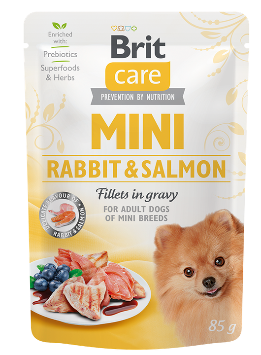 Brit Care Mini with Rabbit and Salmon Fillets in Gravy - филета в сос за кучета от малки породи със заешко и сьомга 85 гр