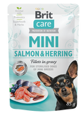 Brit Care Mini with Salmon and Herring Sterilised Fillets Gravy - пауч за кастрирани кучета от малки породи със сьомга и херинга 85 гр