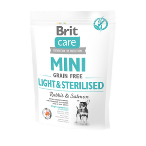 Brit Care Mini Light and Sterilised - със заешко месо и сьомга за кастрирани и кучета от малки породи