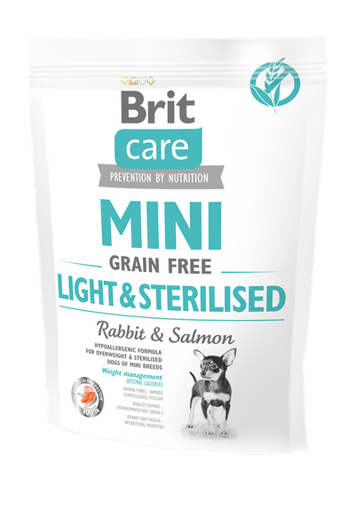Brit Care Mini Light and Sterilised - със заешко месо и сьомга за кастрирани и кучета от малки породи