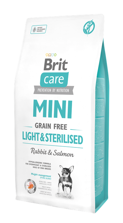 Brit Care Mini Light and Sterilised - със заешко месо и сьомга за кастрирани и кучета от малки породи