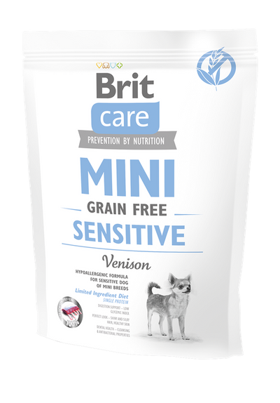 Brit Care Mini Sensitive Grain Free - суха храна  с еленско месо за кучета от малки породи с чувствителен стомах