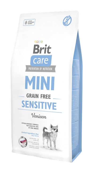 Brit Care Mini Sensitive Grain Free - суха храна  с еленско месо за кучета от малки породи с чувствителен стомах