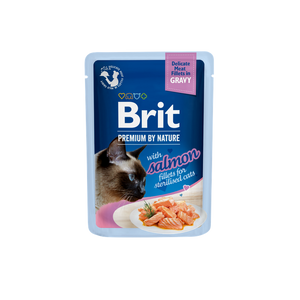 Brit Premium by Nature Fillets in Gravy with Salmon For Sterilised - пауч за кастрирани котки със сьомга в сос 85 гр