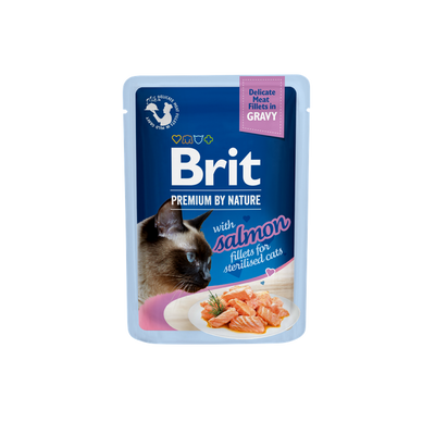 Brit Premium by Nature Fillets in Gravy with Salmon For Sterilised - пауч за кастрирани котки със сьомга в сос 85 гр