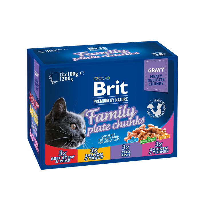 Brit Family Plate - мултиопаковка паучове за котки 12 х 100 гр