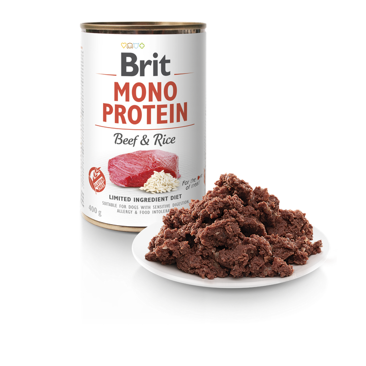 Brit Mono Protein Beef and Rice -  монопротеинова консерва за кучета с говеждо месо и ориз 400 гр