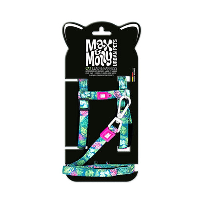 Max Molly Cat Harness Set Tropical - cat harness and leash set for neck circumference 21.5-33 cm and body circumference 27-44 cm