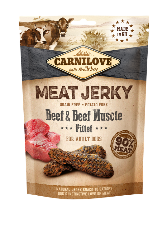 Carnilove Meat Jerky Snack Beef and Beef Muscle Fillet - лакомство за кучета от говежди филета и говежди мускули 100 гр