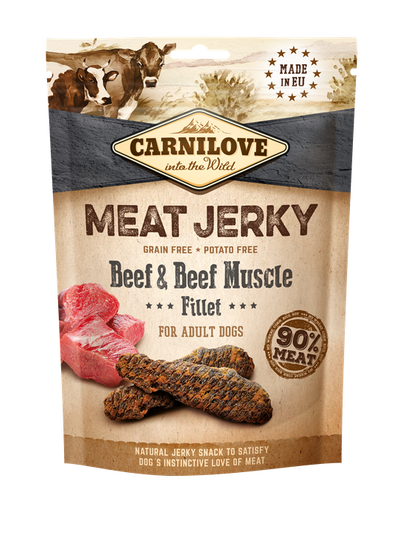 Carnilove Meat Jerky Snack Beef and Beef Muscle Fillet - лакомство за кучета от говежди филета и говежди мускули 100 гр