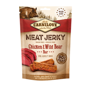 Carnilove Jerky Chicken and Wild Boar Bar - сушено лакомство с пилешко и месо от дива свиня 100 гр