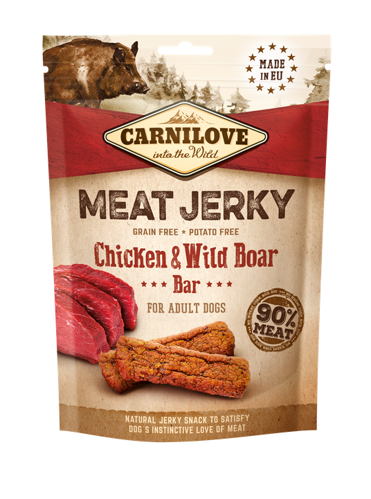 Carnilove Jerky Chicken and Wild Boar Bar - сушено лакомство с пилешко и месо от дива свиня 100 гр