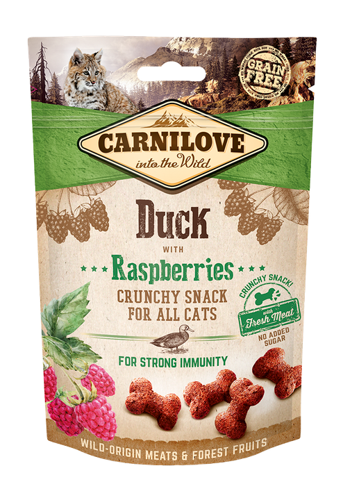 Carnilove Cat Crunchy Snack Duck with Raspberries with fresh meat - лакомство за силен имунитет с патешко месо и горски малини 50 гр