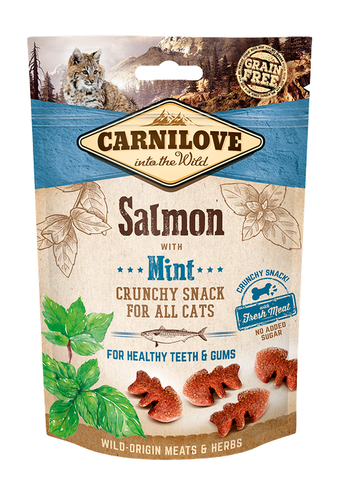 Carnilove Cat Crunchy Snack Salmon with Mint with fresh meat - лакомство за здрави зъби и венци със сьомга и мента 50 гр