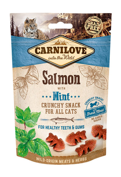 Carnilove Cat Crunchy Snack Salmon with Mint with fresh meat - лакомство за здрави зъби и венци със сьомга и мента 50 гр