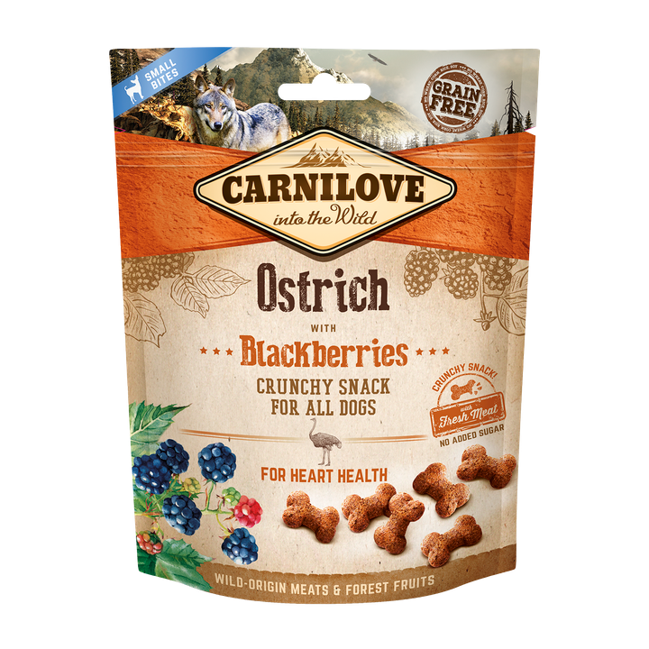 Carnilove Dog Crunchy Snack Ostrich with Blackberries with fresh meat - хрупкаво лакомство с щраусово месо и къпини 200 гр