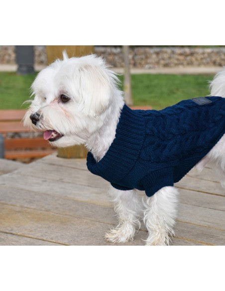 Nayeco Dark Blue Braid Knitted Sweater - пуловер за кучета 40 см