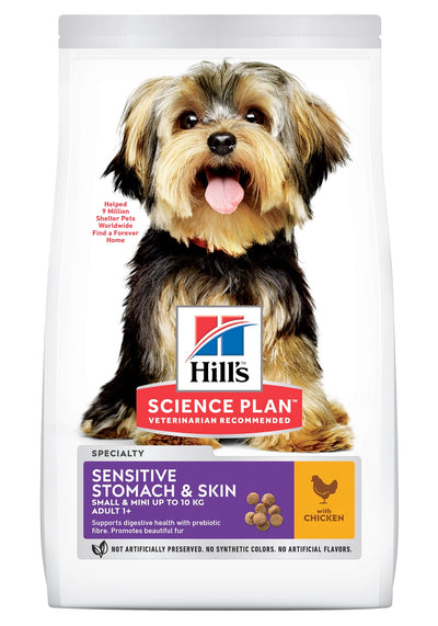Hills Science Plan Small and Mini Sensitive Stomach and Skin Adult - суха храна с пилешко за кучета с чувствителен стомах и кожа