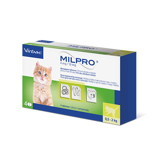 Virbac Milpro 4 / 10 мг - противопаразитни таблетки за котки и котенца до 2 кг, 4 броя