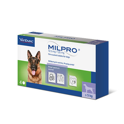 Virbac Milpro 12,5 / 125 мг - противопаразитни таблетки за кучета над 5 кг, 4 броя