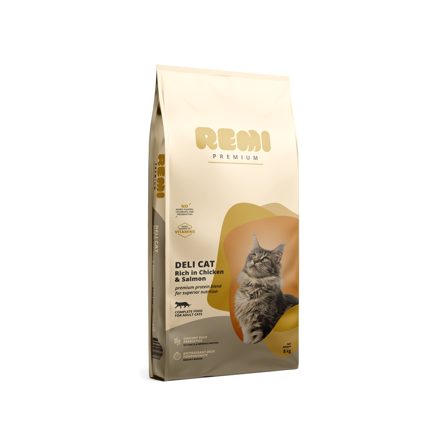 Remi Premium Deli Cat Chicken and Salmon - суха храна за котки с пилешко и сьомга