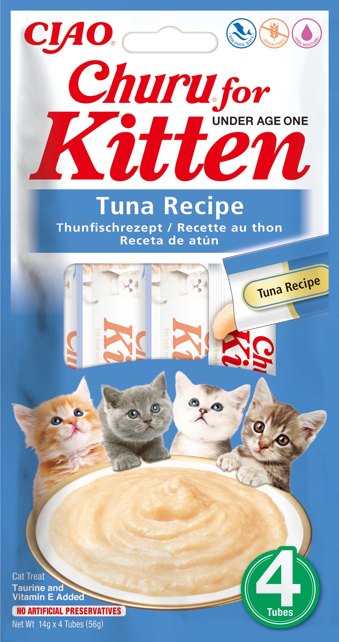 Inaba Churu Kitten Tuna - кремообразно лакомство за котенца с риба тон 4 х 14 гр