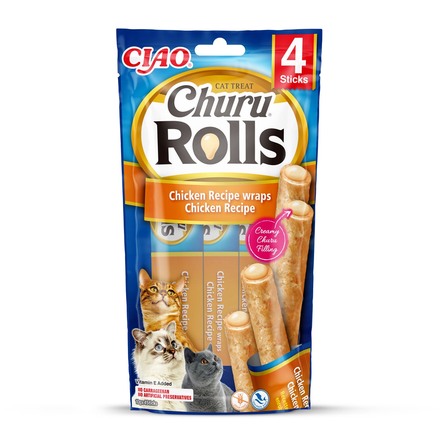 Inaba Churu Rolls Chicken - меки пръчици с пълнеж от пилешко 4 х 10 гр
