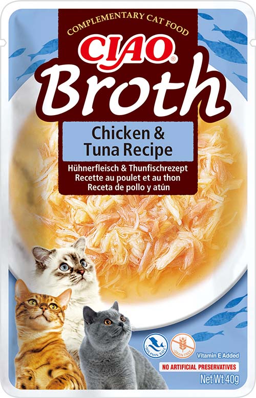 Inaba Ciao Broth Chicken with Tuna - пауч за котки с пилешко и риба тон в бульон 40 гр
