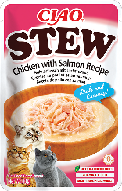 Inaba Ciao Stew Chicken and Salmon - чисто пилешко месо и сьомга в бульон от миди 40 гр