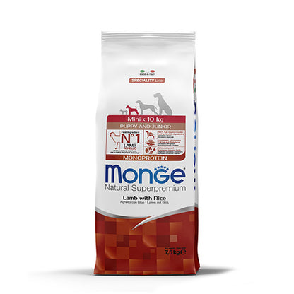 Monge Dog Puppy Mini Lamb and Rice - суха храна с агнешко и ориз за кученца 7.5 кг