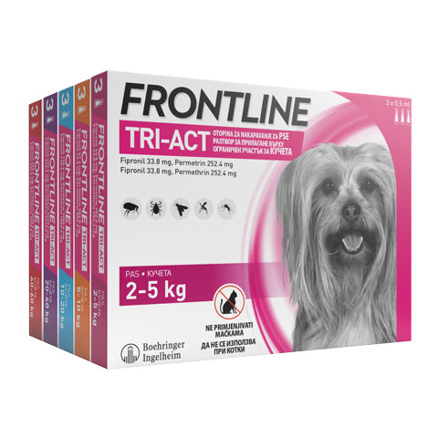 Frontline Tri-Act - спот он форма с разтвор против бълхи и кърлежи, с репелентно действие срещу кърлежи и комари за кучета