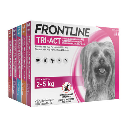 РАЗПРОДАЖБА Frontline Tri-Act - спот он форма с разтвор против бълхи и кърлежи, с репелентно действие срещу кърлежи и комари за кучета