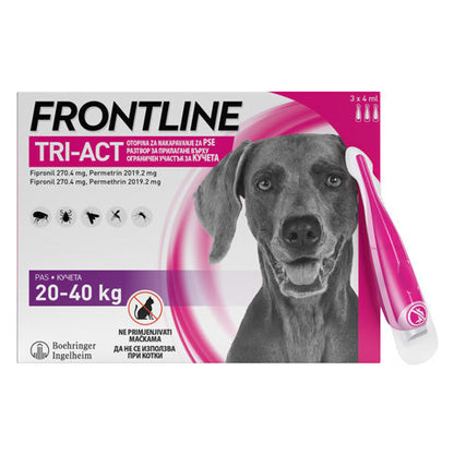 РАЗПРОДАЖБА Frontline Tri-Act - спот он форма с разтвор против бълхи и кърлежи, с репелентно действие срещу кърлежи и комари за кучета
