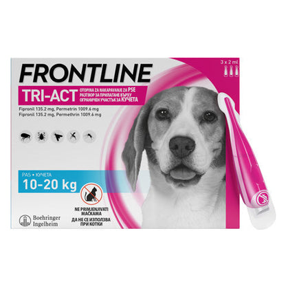 РАЗПРОДАЖБА Frontline Tri-Act - спот он форма с разтвор против бълхи и кърлежи, с репелентно действие срещу кърлежи и комари за кучета