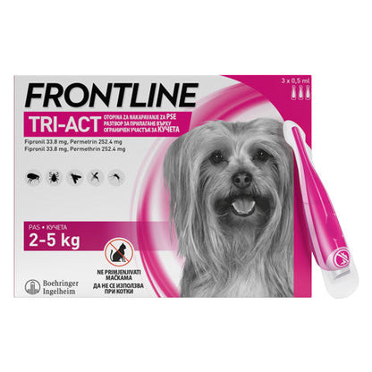 РАЗПРОДАЖБА Frontline Tri-Act - спот он форма с разтвор против бълхи и кърлежи, с репелентно действие срещу кърлежи и комари за кучета