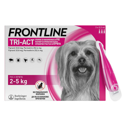 Frontline Tri-Act - спот он форма с разтвор против бълхи и кърлежи, с репелентно действие срещу кърлежи и комари за кучета