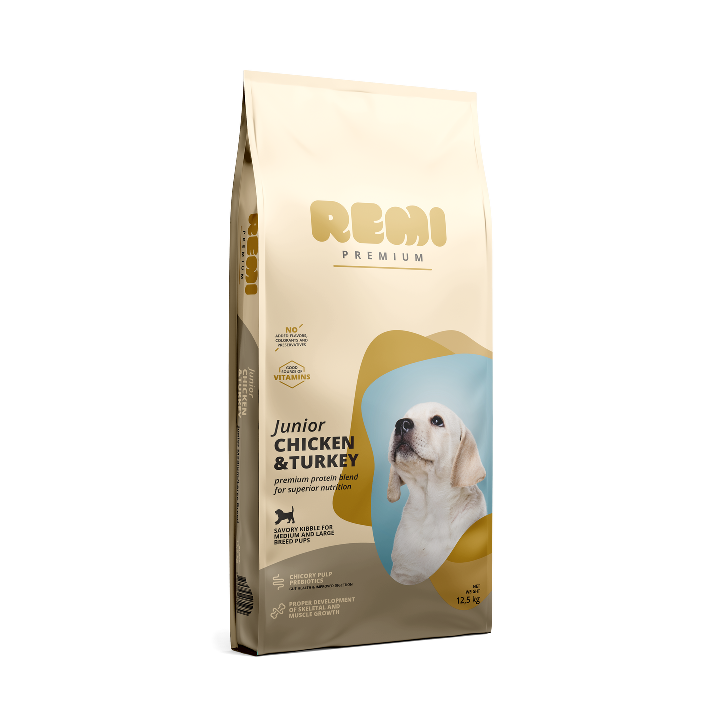 Remi Premium Junior Medium and Large Breed Chicken and Turkey - суха храна за кученца от средни породи с пилешко и пуешко месо