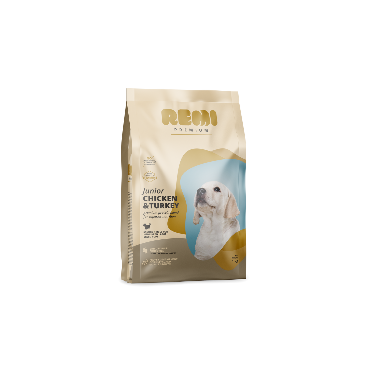 Remi Premium Junior Medium and Large Breed Chicken and Turkey - суха храна за кученца от средни породи с пилешко и пуешко месо