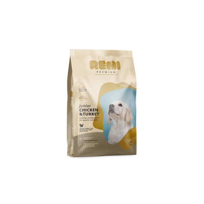 Remi Premium Junior Medium and Large Breed Chicken and Turkey - суха храна за кученца от средни породи с пилешко и пуешко месо
