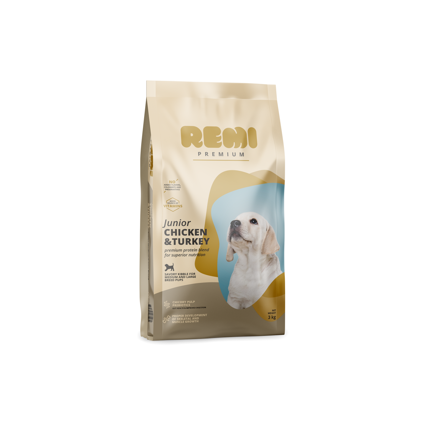 Remi Premium Junior Medium and Large Breed Chicken and Turkey - суха храна за кученца от средни породи с пилешко и пуешко месо