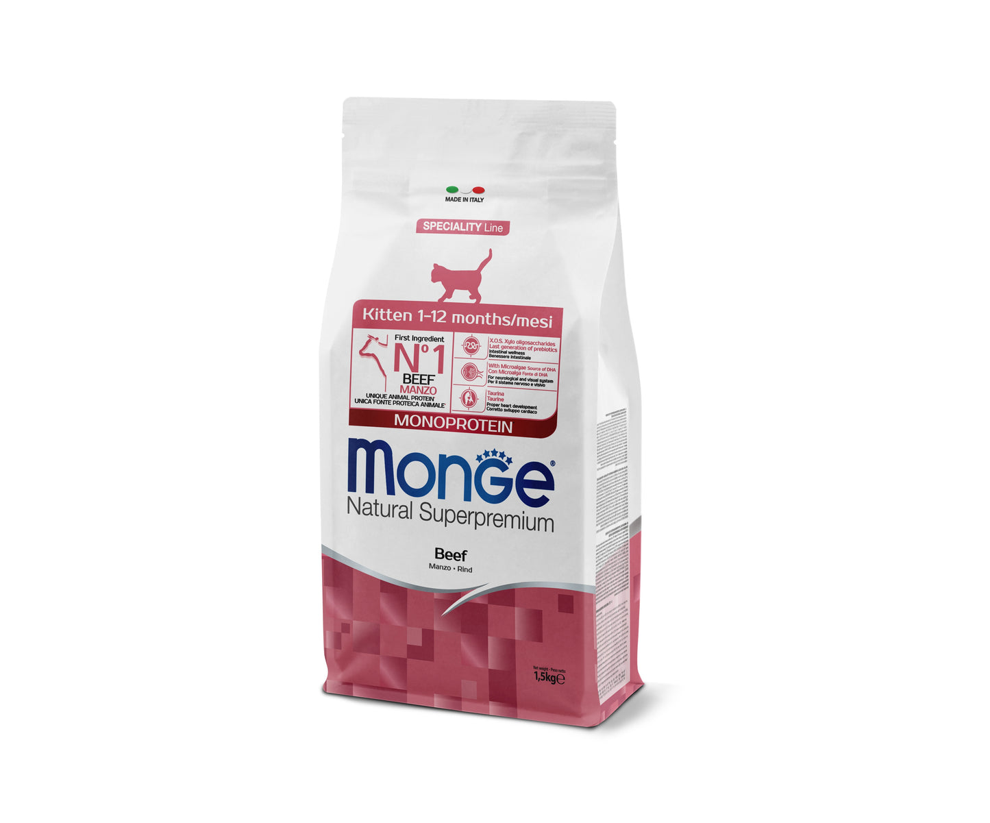 Monge Natural Superpremium Monoprotein Kitten Beef - пълноценна суха храна за котенца с телешко месо 1,5 кг