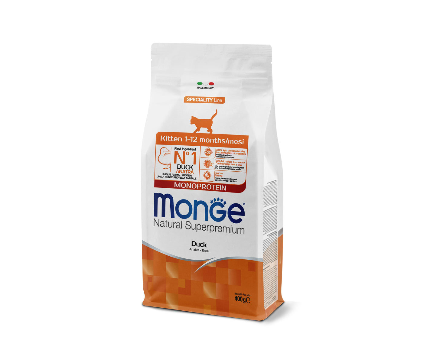 Monge Natural Superpremium Monoprotein Kitten Duck - пълноценна суха храна за котенца с патешко месо 400 гр