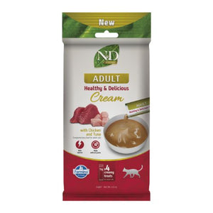 N&D Prime Cat Cream with Chicken and Tuna Adult - кремообразни лакомства за котки с пилешко и риба тон 4 x 15 г