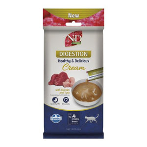 N&D Quinoa Cat Digestion Cream with Chicken and Tuna - кремообразни лакомства за котки с пилешко за добро храносмилане 4 x 15 г